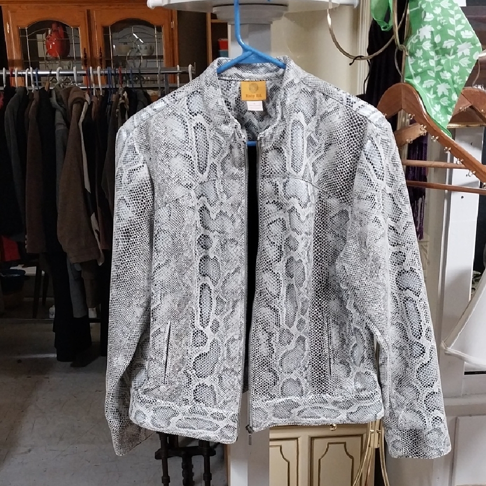 Ruby Rd. Gray Snake Print Bomber Jacket